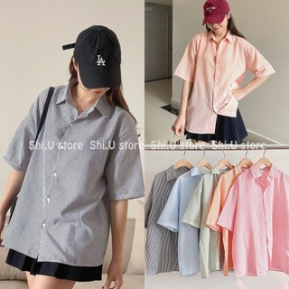Áo sơ mi nữ cộc tay kẻ sọc basic dáng rộng chất xốp nhiều màu siêu xinh