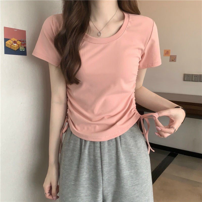 Áo Croptop Nữ Kiểu Thun Rút Dây Vải Cotton Co Giãn Tốt Phong Cách Hàn Quốc NEW UNISEX