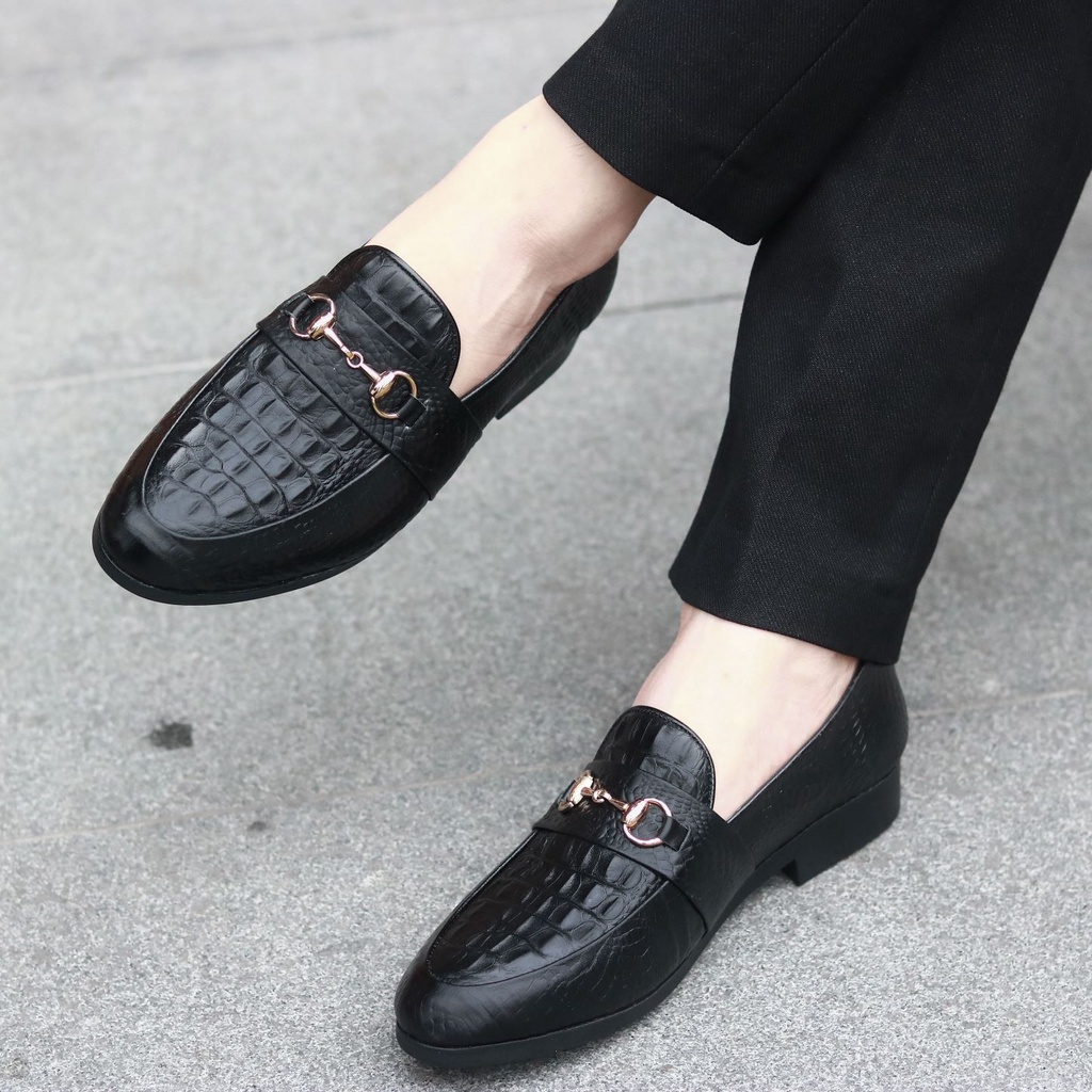 Giày lười nam da lì, giày nam công sở mặt dập vân 3D đế khâu chắc chắn mã L180