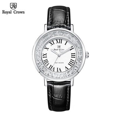 Đồng hồ nữ chính hãng dây da Royal Crown 2611 chống nước, đính đá cao cấp, đeo tay đẹp, sang chảnh