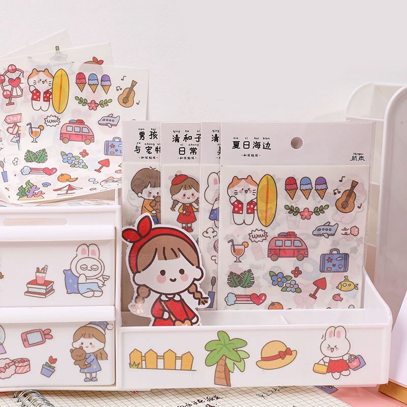 Sticker kute dán bìa sách vở, bình nước, laptop, điện thoại phong cách Hàn Quốc