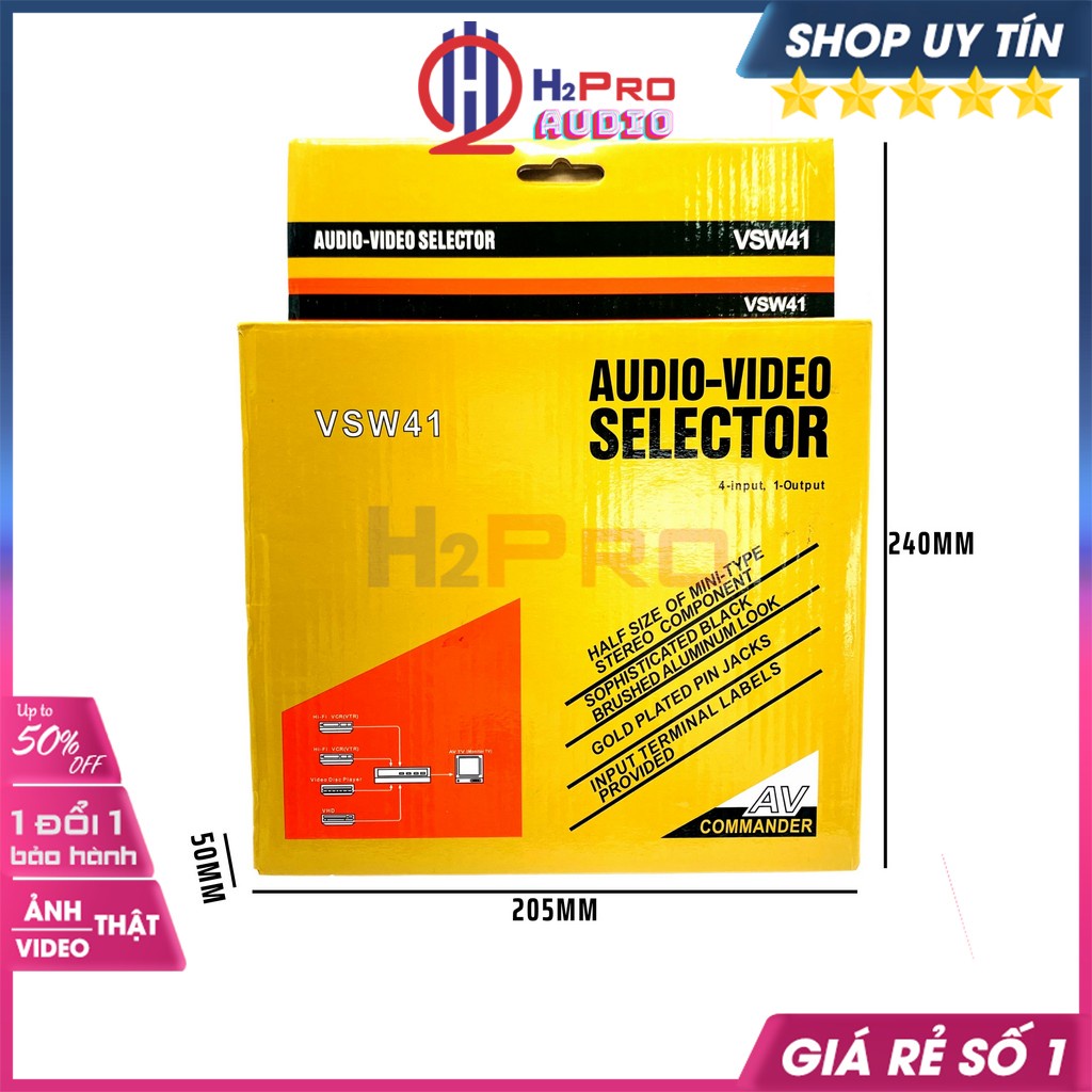 Bộ Chia Av 4 Vào 1 VSW41, Bộ Chia Tín Hiệu Video &amp; Audio 4 Vào 1 Cao Cấp, Chất Lượng Đầu Ra Không Suy Giảm-H2Pro Tech