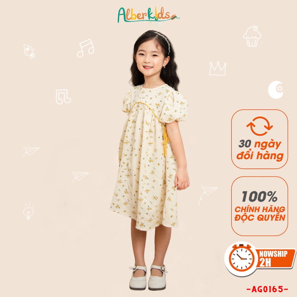 Váy bé gái ALBERKIDS họa tiết in hoa công chúa xinh đẹp cho trẻ em 2,3,4,5,6,7,8,9,10,11,12 tuổi AG0165