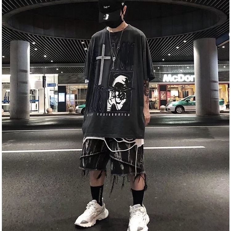 Quần Short Jean from rộng thời trang quần sọt oversize hiphop Màu Trơn Quần jean  thể thao