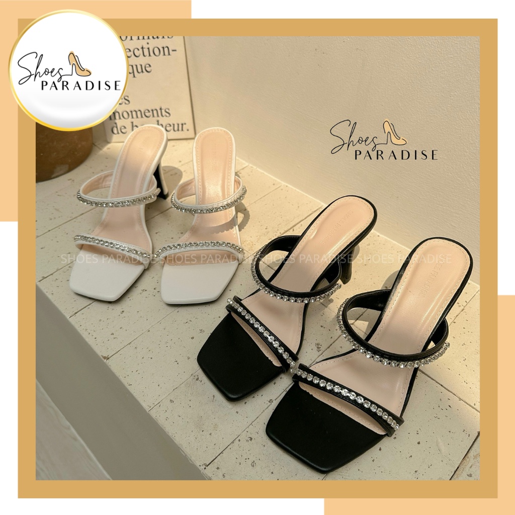 Giày nữ hai quai đá đẹp guốc nữ cao gót 7p quai ngang sang chảnh thời trang shoes paradise XK29
