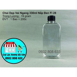 Combo 100 chai nhựa dẹp vai ngang 330ml nắp vặn trắng & đen fi 28