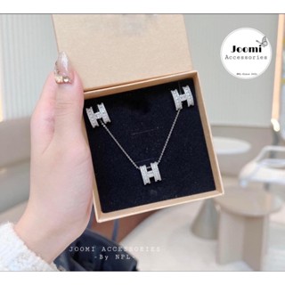 Set Dây Chuyền/ Vòng Cổ + Khuyên Tai Chữ H Đá Zircon Titan Mạ Bạc 925 Không Đen Gỉ (Cao Cấp L1)