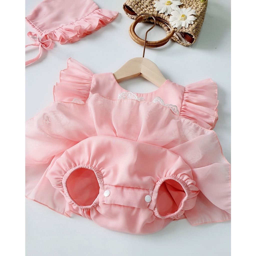 Body Váy Hồng Nơ Lưng Tặng Kèm Mũ Xinh Cho Bé Từ 3kg Đến 13kg