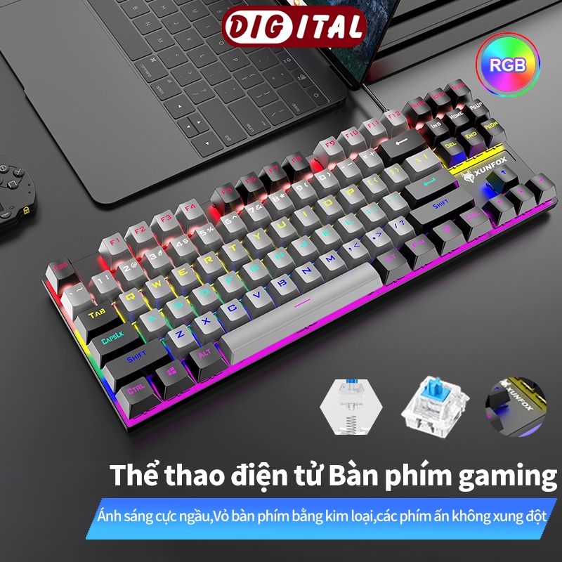 Bàn phím cơ máy tính để bàn laptop chơi game chống thấm nước có dây kết nối USB trục màu xanh lá cây bề mặt kim loại ánh | BigBuy360 - bigbuy360.vn