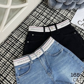 Quần sooc jeans wang phối cạp chữ