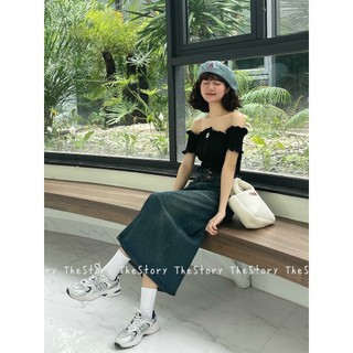 Áo trễ vai zip [STORY] A2989 (ảnh thật)