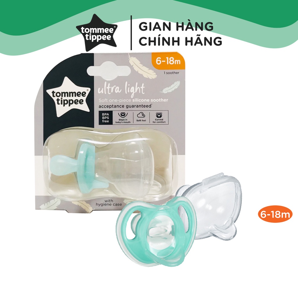 Ty ngậm silicon siêu nhẹ cho bé Tommee Tippee Ultra Light 6-18 tháng (vỉ đơn) - Xanh ngọc