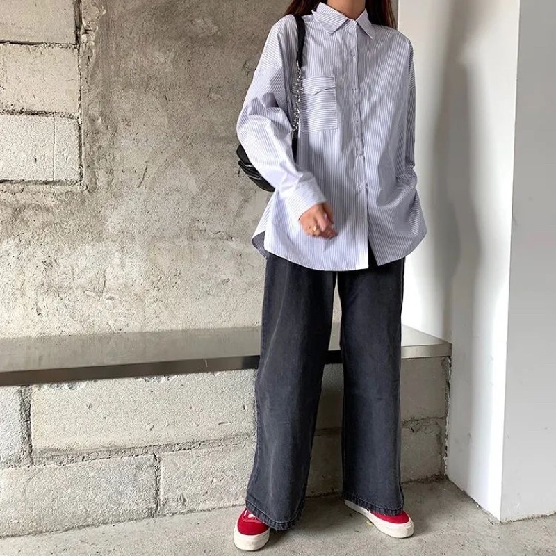 Áo sơ mi nữ dài tay form rộng Hoạ Tiết Sọc Dáng Rộng Siêu Cá Tính ( Có bigsize) SM55 | BigBuy360 - bigbuy360.vn