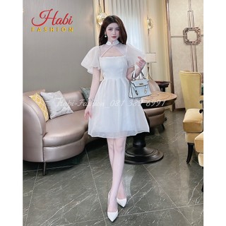 ĐẦM - VÁY TRẮNG CÔNG CHÚA cổ tàu tay xòe sang chảnh, mặc đi chơi, kỷ yếu, sinh nhật