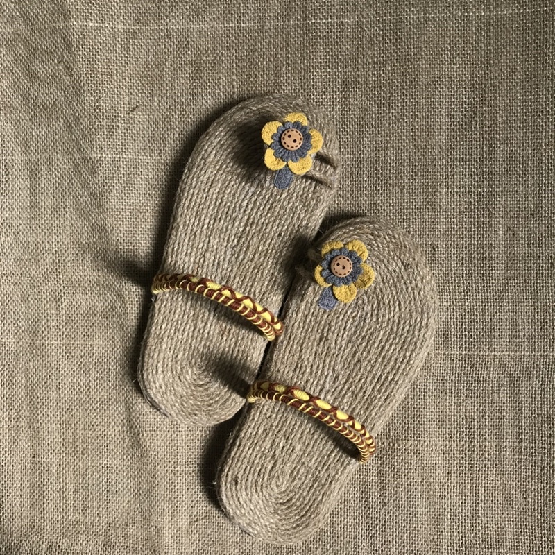 Dép cói quắn dây cotton vàng nâu