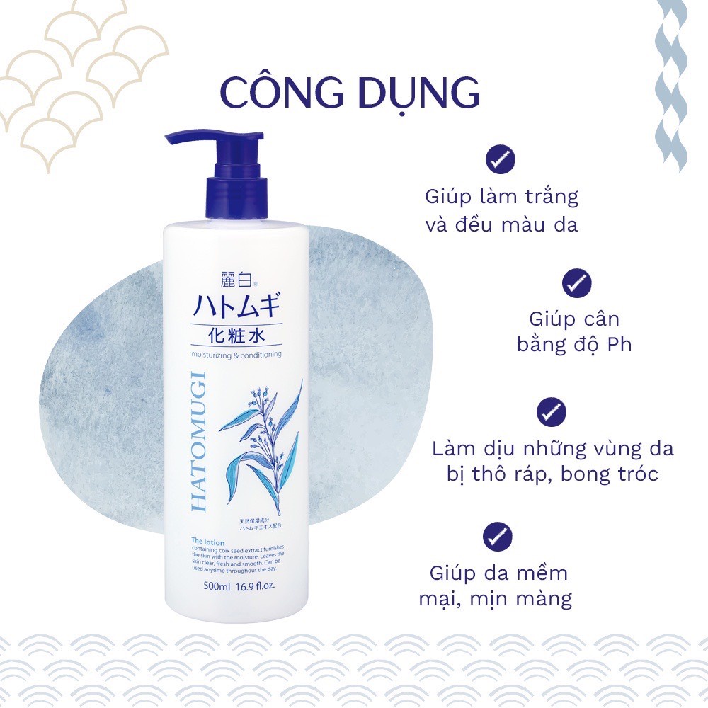 [REIHAKU HATOMUGI] Bộ Đôi Dưỡng Trắng Da Mặt Và Cơ Thể Tối Ưu (Nước Hoa Hồng Ý Dĩ 500ml & Sữa Dưỡng Thể Trắng Da 400ml)