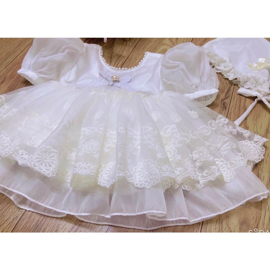 Body tơ tay bồng viền ngọc kèm mũ FBB 4-12 Kg,Body đầy tháng thôi nôi cho bé gái