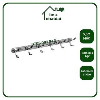 Móc treo đồ nhà tắm Inox 304 đúc PHÁT ĐẠT (5,6,7 móc) không rỉ sét, Móc áo inox cao cấp, giá treo inox (SP001)