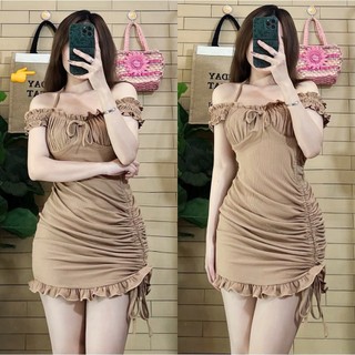 đầm ôm body nhúng phối dây yếm cổ khoét sâu pcunhi