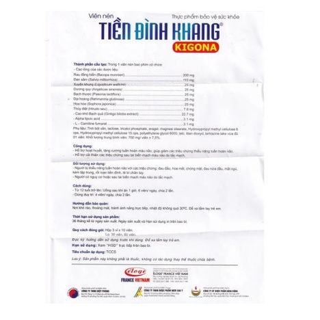 Viên uống Tiền Đình Khang Kigona Eloge - giảm rối loạn tiền đình, đau đầu, hoa mắt, chóng mặt