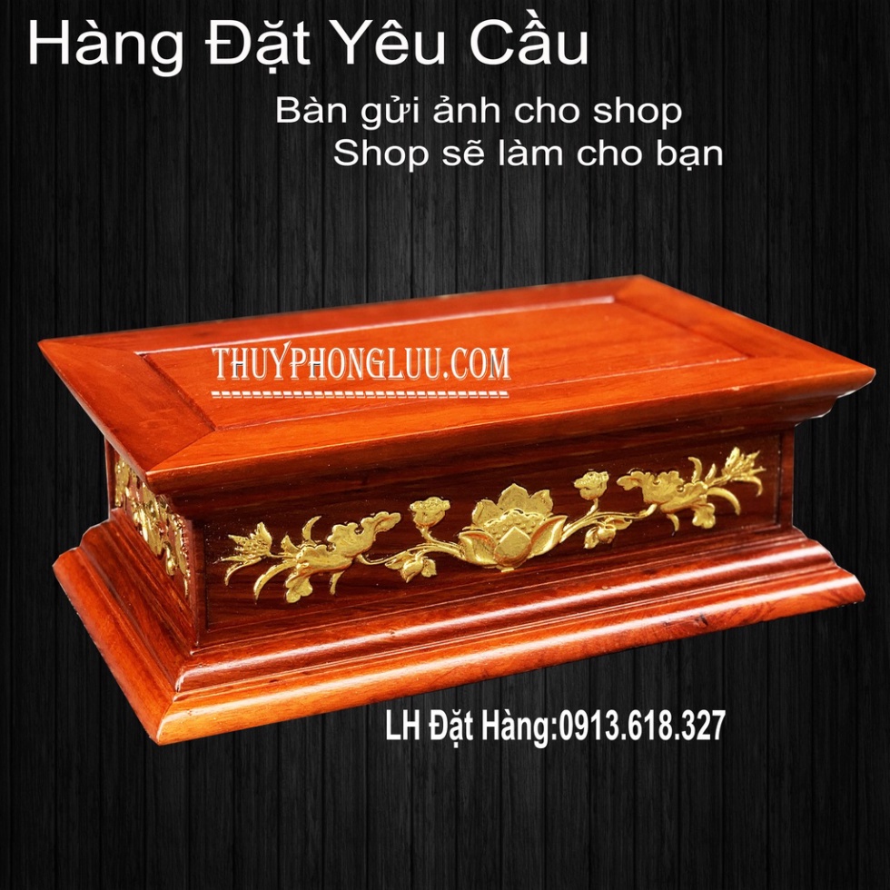 Đế kê tượng phật chữ nhật sen dây gỗ hương rát vàng - Hàng Đặt