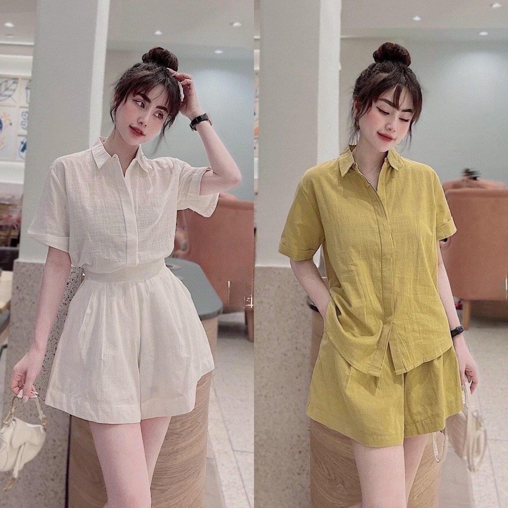 [3.3 Sales Freeship] Set bộ sơ mi đũi trơn basic, set áo tay ngắn cổ bẻ phối quần short đùi nhiều màu sắc cá tính