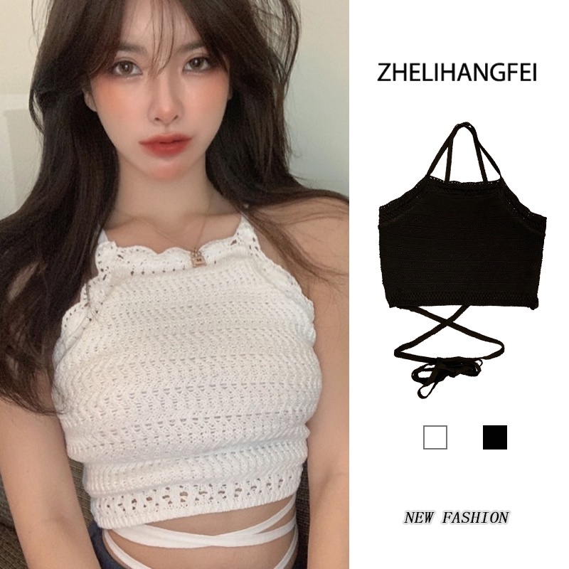 ZHELIHANGFEI Áo Hai Dây Dệt Kim Màu Trơn Gợi Cảm Cho Nữ