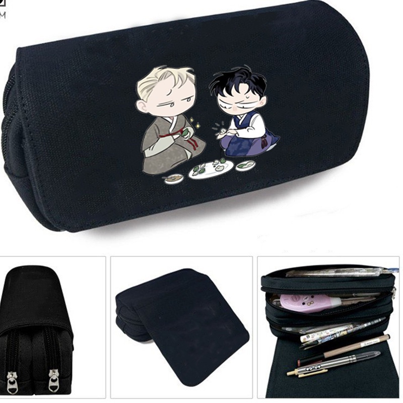 Hộp bút vải canvas khóa trắng in hình ROSES AND CHAMPAGNE Hoa Hồng và Rượu Vang manhwa BL đi học tiện lợi anime chibi