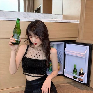 (Video thật) Áo Hai Dây Croptop Trơn Phối Lưới