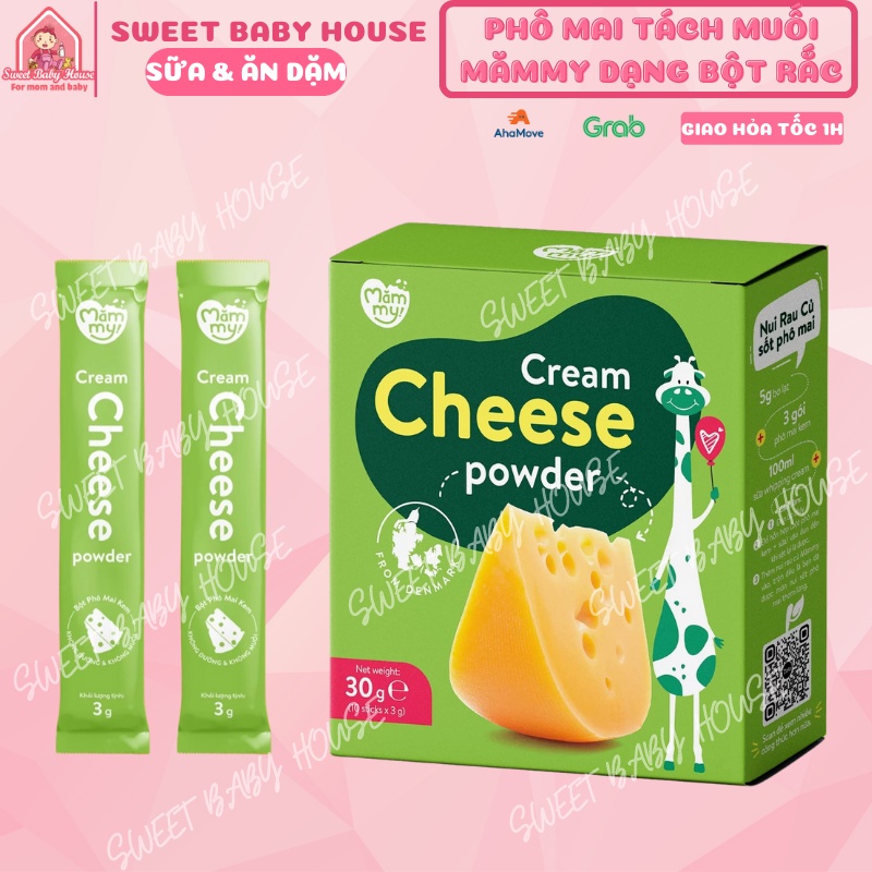 Phô mai tách muối Mămmy dạng bột rắc cơm, cháo cho bé ăn dặm từ 6 tháng. Date 7/2024 - Sweet Baby House