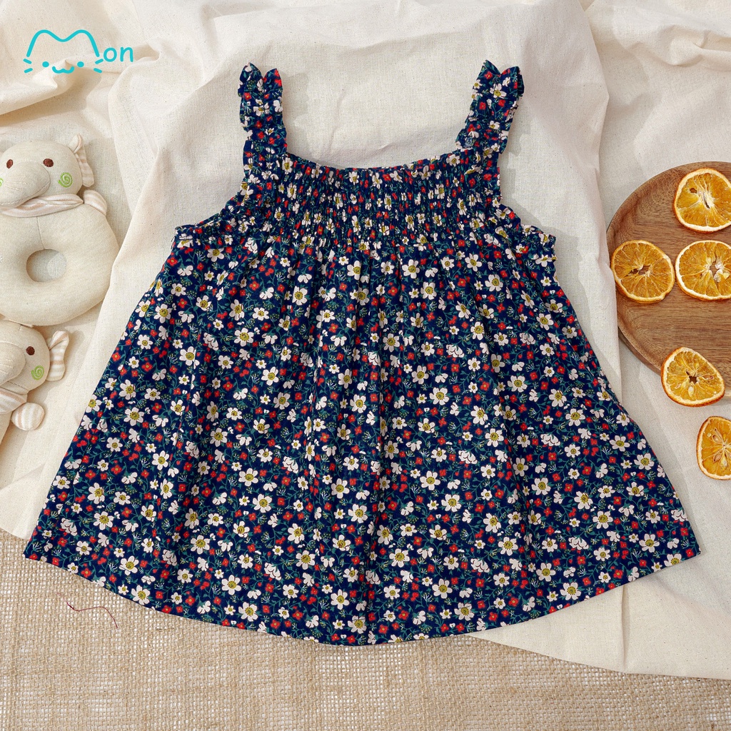 Áo hai dây cho bé gái 2 - 6 tuổi chất cotton họa tiết tươi sáng, hợp mặc nhà, đi học, đi chơi MonBabies A2DG23S07