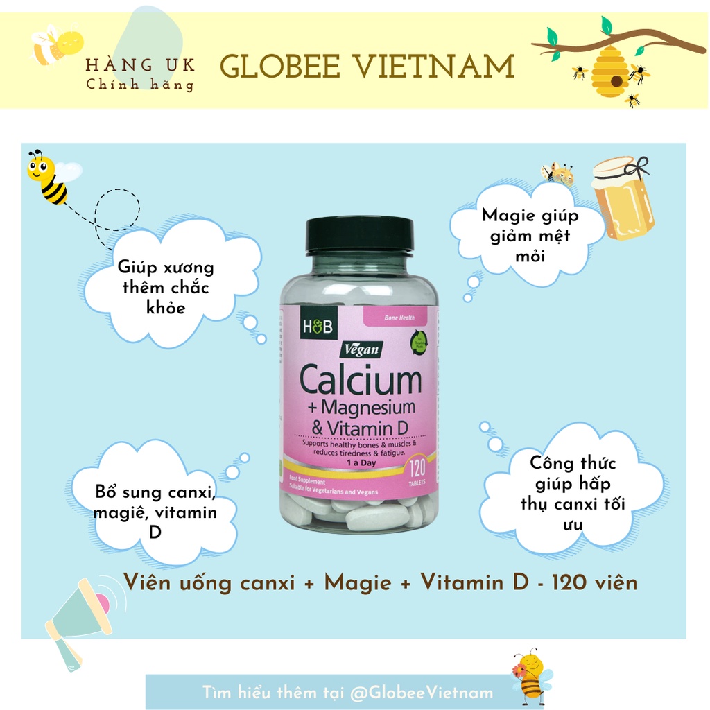 Viên uống bổ sung canxi, vitamin D, và magie (120 Viên) (Bill Anh)