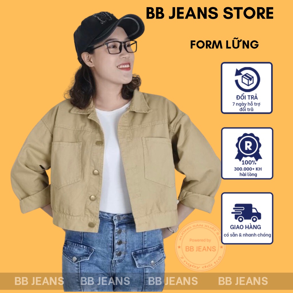 Áo khoác nữ chất kaki form lững croptop 48cm sành điệu size 39-58kg cao dưới 1.60m BB Jeans
