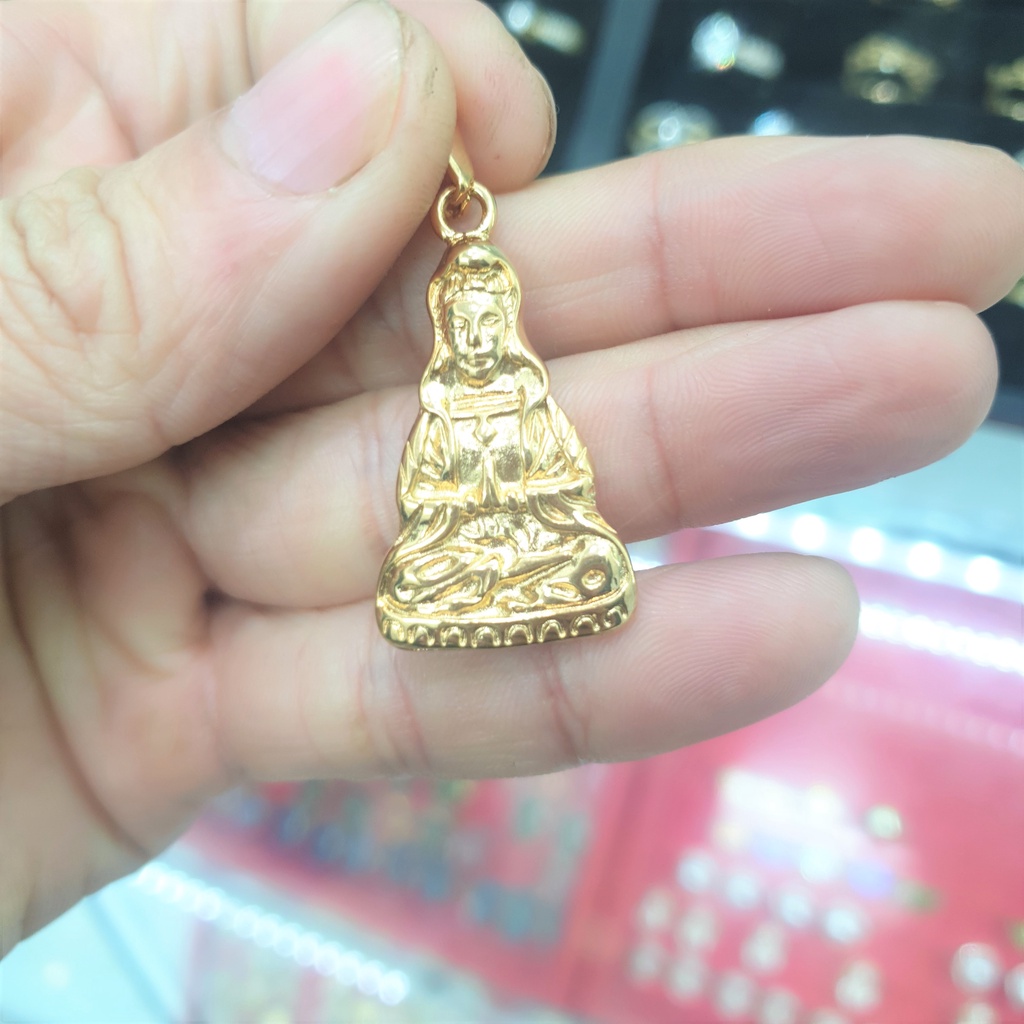 (Không Kiêng Mồ Hôi) Mặt Dây Chuyền Tượng Phật Quan Âm To 3.2cm*2.2cm Titanium- Dùng bền màu tắm rửa thoải mái không đen