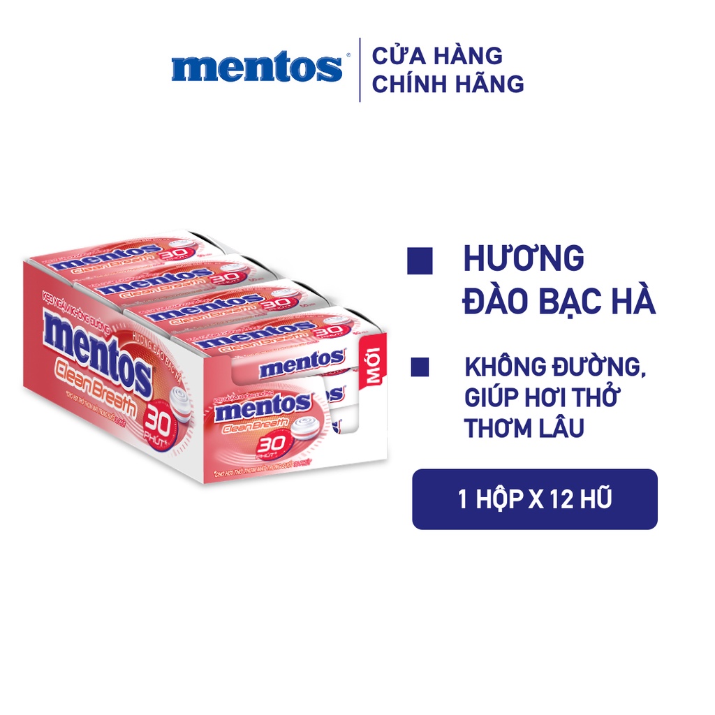 Kẹo Ngậm Không Đường Mentos Clean Breath nhiều hương (Hộp 12 hũ)