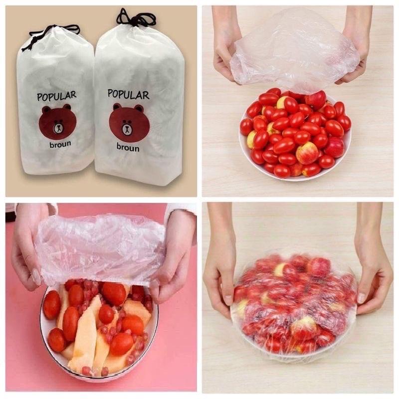 Gói 100 Màng Bọc Thực Phẩm Co Giãn, Túi Nilon Màng Bọc Thực Phẩm, Đa Năng, Mũ Ủ Tóc, Mũ Đội Đầu Khi Tắm. Kingler 5180