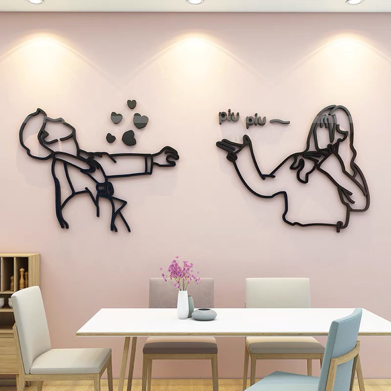 Tranh dán tường mica cặp đôi 3d trang trí phòng khách, phòng ngủ, phòng trà, quán cafe, trà sữa