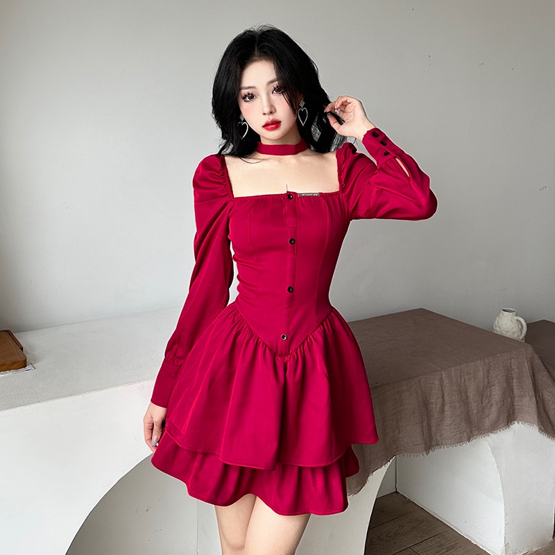 Đầm Cổ Vuông Dáng Ôm Phong Cách retro Thời Trang Cho Nữ