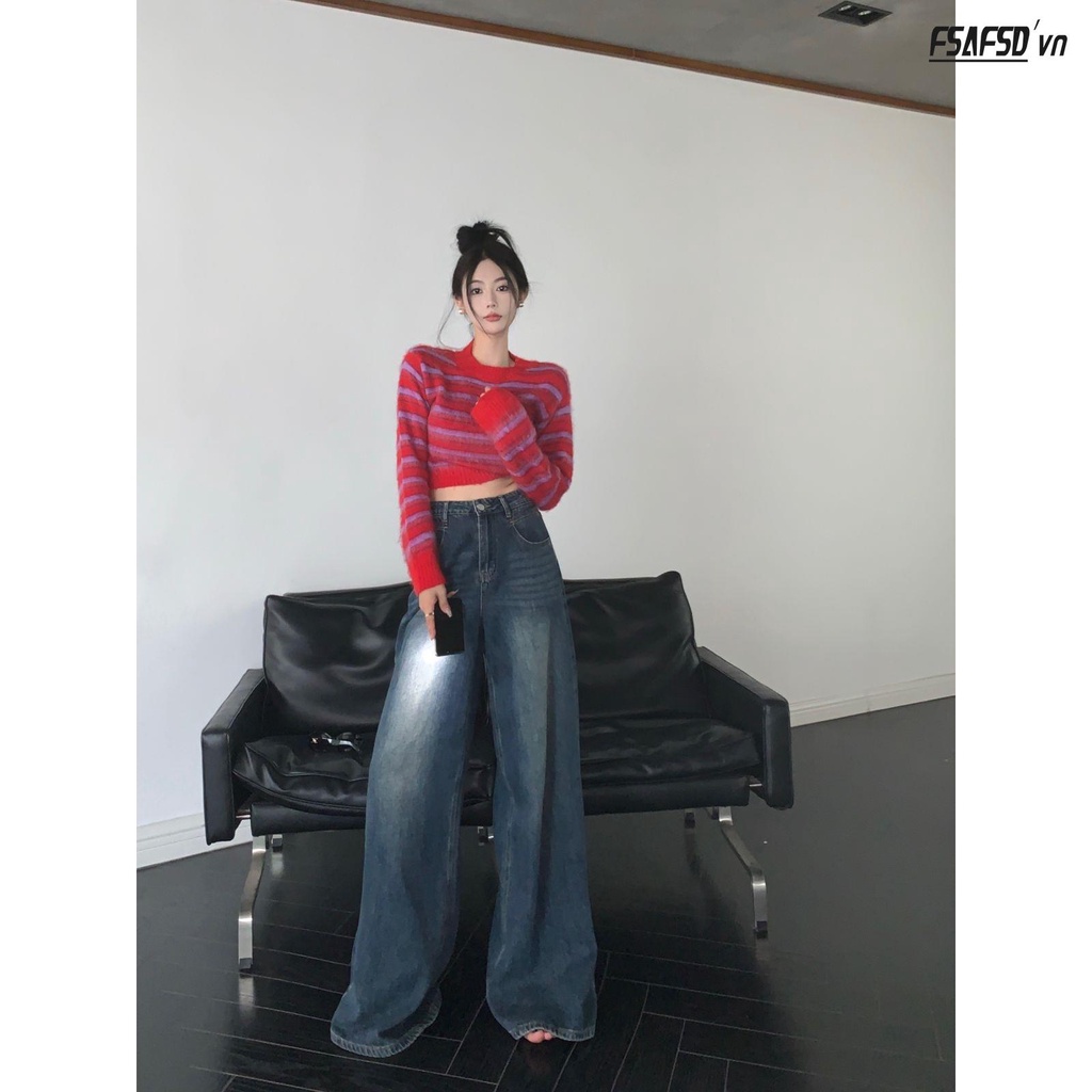 Quần Jean Nữ Ống Rộng Lưng Cao Phong Cách Retro Thời Trang Mới 2023