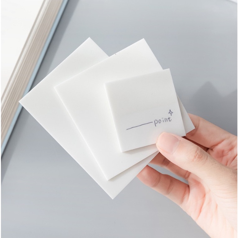 Giấy note giấy ghi chú set 50 tờ bằng PET màu trắng trong suốt chống thấm nước 50x50/50x75/75x75/70x95mm