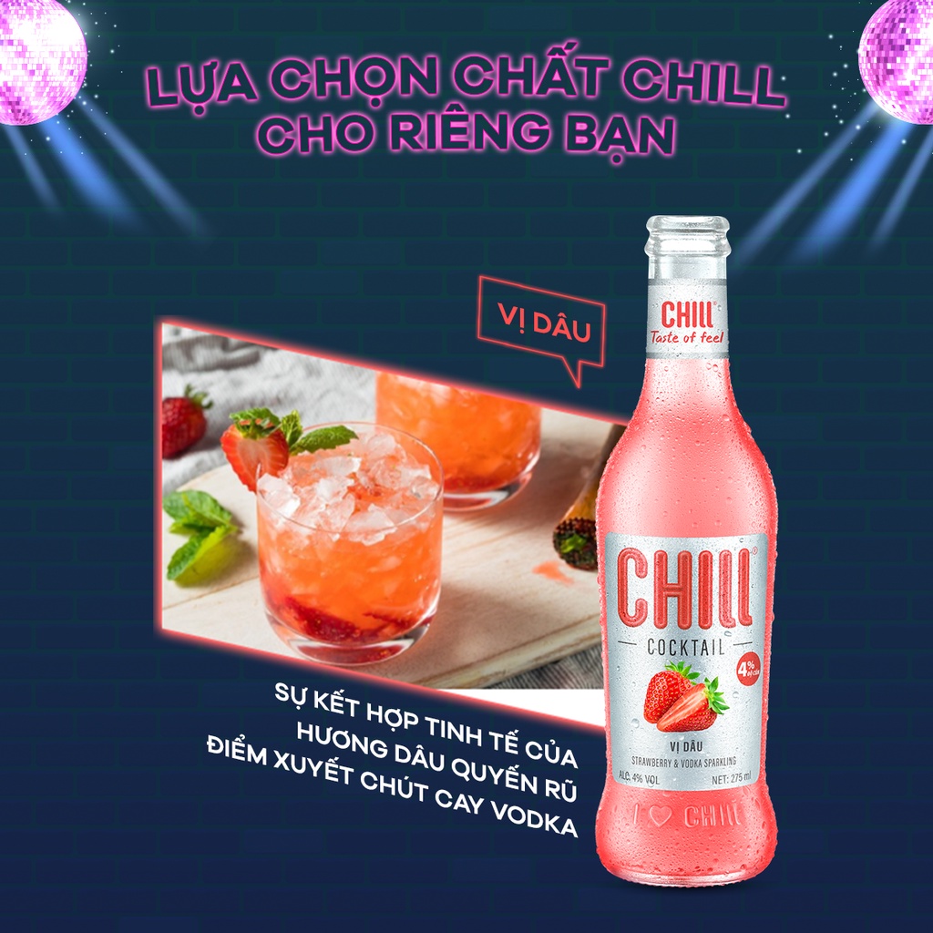 Thùng 24 chai Chill Cocktail vị Dâu 275ml/chai