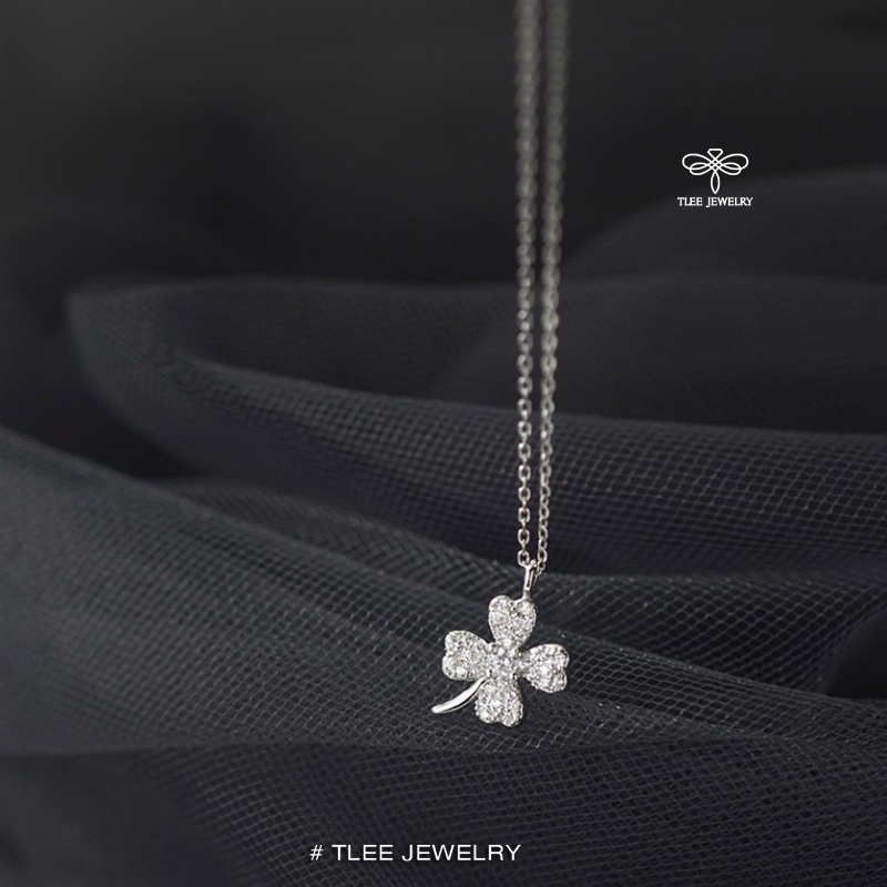 Dây chuyền bạc nữ TLEE vòng cỏ bốn lá cánh tim mặt đính đá to sang trọng TleeJewelry D0135