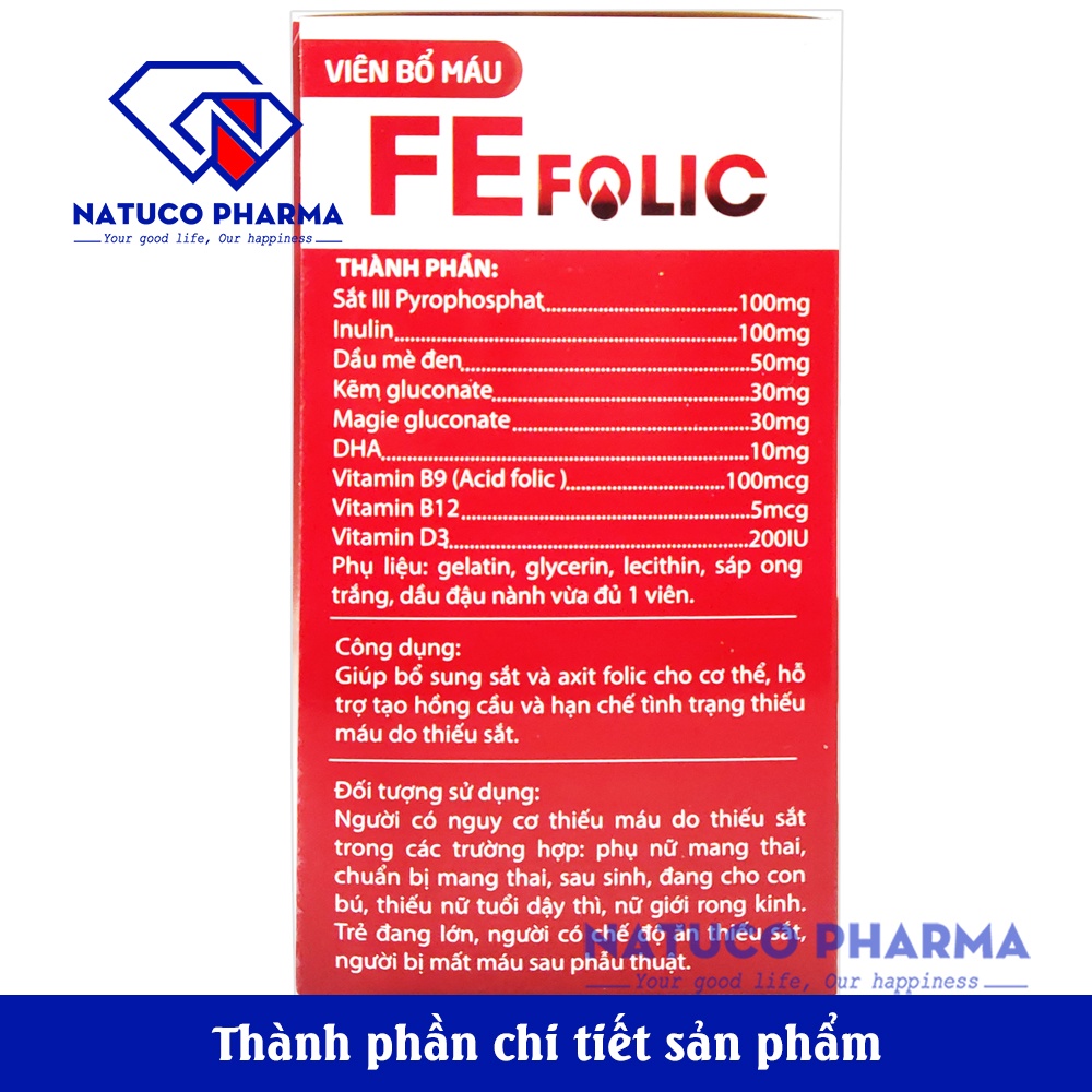 Viên uống bổ sung Sắt, Acid Folic FE FOLIC Pharmacist dùng cho phụ nữ mang thai và cho con bú, người mất máu nhiều