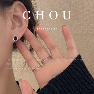 Bông tai, khuyên tai oval đen đính đá | chou accessories |