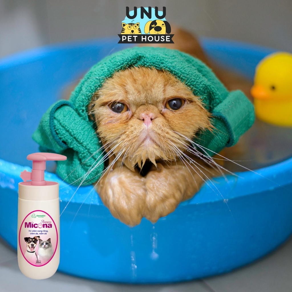 Sữa tắm cho chó mèo MICONA ngăn ngừa nấm, viêm da, viêm nang lông, giảm rụng lông, giảm mùi hôi, chai 200ml – UNU Pe