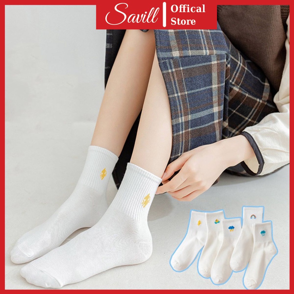 Tất nữ cổ cao thoáng mát, Vớ nữ cotton co dãn 4 chiều đáng yêu và nữ tính SAVILL T342