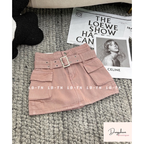Chân váy jeans túi hộp kèm đai - Dungpham Boutique