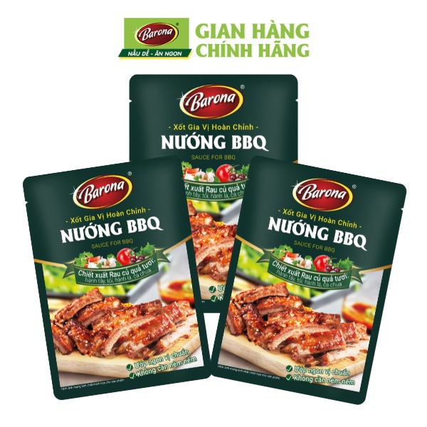 Combo 3 gói Gia Vị Nướng BBQ Barona 80g ướp ngon chuẩn vị không cần nêm nếm