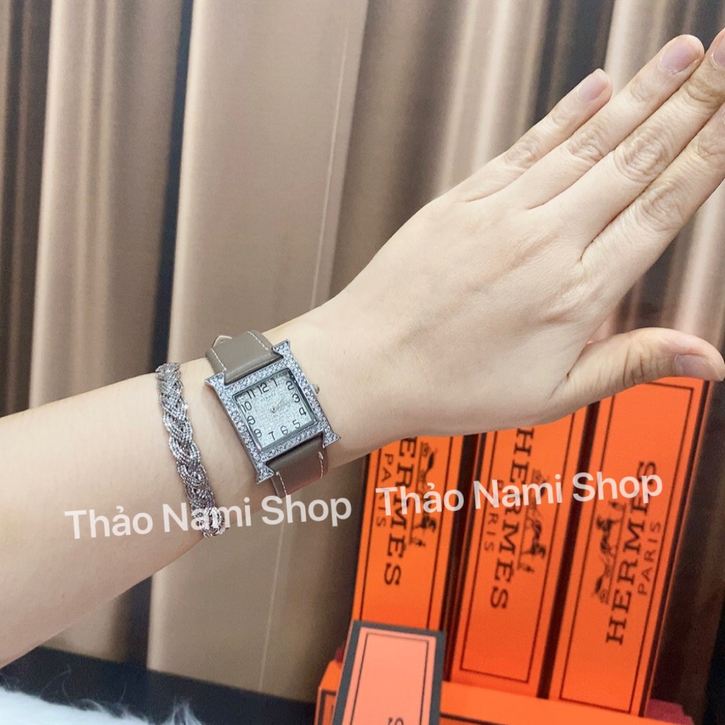 Đồng hồ Herme.s nữ, đồng hồ nữ hermes dây da mặt vuông viền đá sang trọng cho bạn gái trẻ trung cá tính -Thaonami | BigBuy360 - bigbuy360.vn