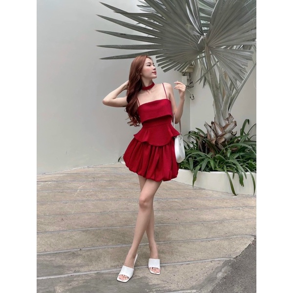 Đầm Hai Dây Thiết Kế Có Dây Cổ Kèm Ảnh Thật